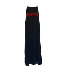 Alfred Angelo Strapless Prom Formal Gown Sz 10 Black Red Cummerbund Fit & Flare